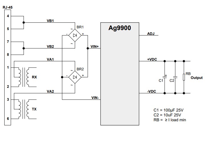 Application Circuit Diagram - Silvertel Ag9900 Power-over-Ethernet (PoE) Modules